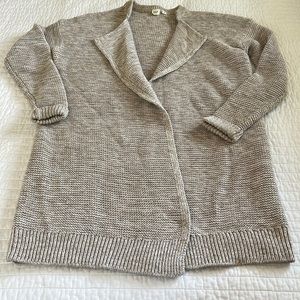 Gap Tan & Cream Woven Open Front Sweater